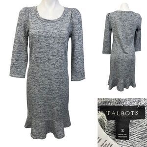 Talbots Shift Dress Women’s small Gray terry flounce hem 3/4 slv cotton‎ blend